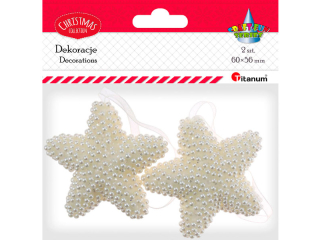 Zawieszki gwiazdki 60x56mm na wst��ce satynowej oklejone pere�kami 2szt.