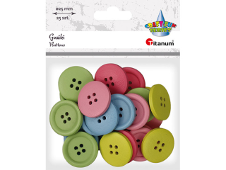 Guziki drewniane okrągłe O25mm 4 dziurki mix kolorów pastelowych 25szt.