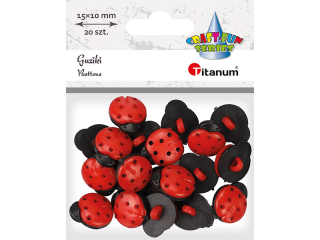 Guziki plastikowe biedronki 13x15mm na nóżce czerwono-czarne 20szt. TITWLK