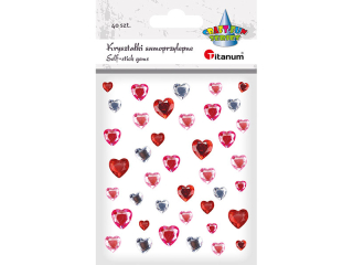 Krysztaki samoprzylepne serca 6x6/8x8/10x10/12x12mm czerwone, rowe, srebrne 40szt.