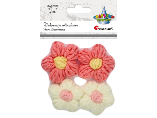 Dekoracje włóczkowe kwiatki 45mm różowe, białe 4szt. TITWLK