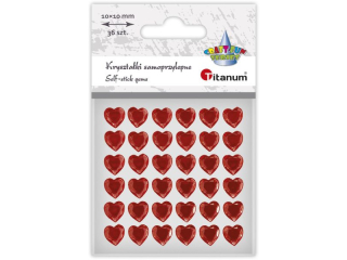 Krysztaki samoprzylepne serca 10x10mm czerwone 36szt.