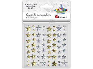 Krysztaki samoprzylepne gwiazdki O5x5/8x8/10x10/13x13mm zote, srebrne 64szt.