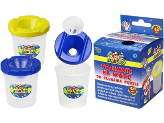 Pojemnik na wod do pukania pdzli 8x9cm wieczko z zatyczk i lejek pojemno 150ml, przezroczysty, wieczko niebieske lub te PRODUKT POLSKI