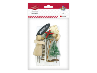 Drewniana dekoracja wejcie dla Elfw 11 elementw drzwi z ocienic 80x140mm biae, drabina 40x80mm, awka 75x30x50mm, st O38mm wysoko 50mm, 2x 