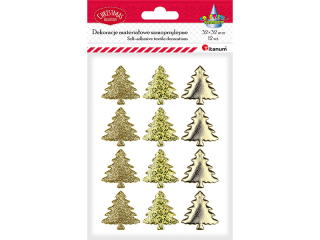 Dekoracje samoprzylepne materiaowe choinki PU 32x32mm 3 wzory: drobny brokat, duy brokat, gadkie zote 12szt.