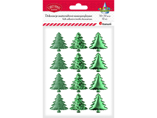 Dekoracje samoprzylepne materiaowe choinki PU 32x32mm 3 wzory: drobny brokat, duy brokat, gadkie zielone 12szt.
