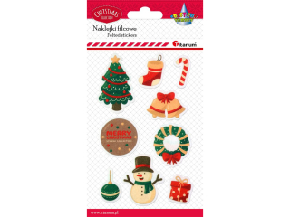Naklejki filcowe choinka, wianek, bawanek, prezent, bombki mix 9szt.