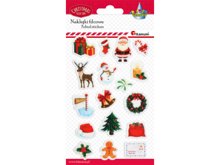 Naklejki filcowe Mikoaj, renifer, choinka, wianek, bawanek, prezent, list, bombki mix 17szt.