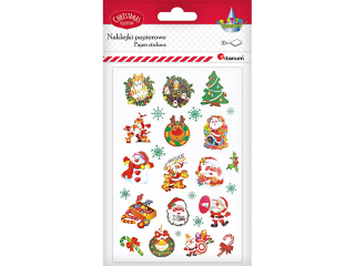 Naklejki papierowe 10 plansz wianki, choinka, Mikoaje, pudeko z bombkami 16 wzorw - 160szt.