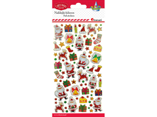 Naklejki foliowe Mikoaje, renifery, prezenty, skarpety mix