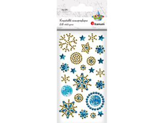 Kryształki samoprzylepne płatki śniegu, gwiazdki, okręgi turkusowo-złote 25szt.