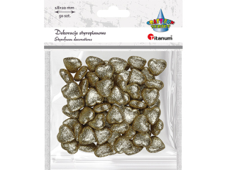 Styropianowe serca 19x19mm grubo 10mm brokatowe zote 50szt.