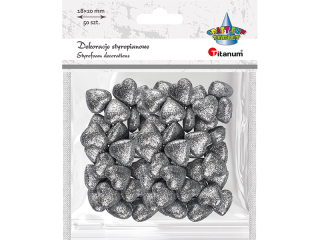 Styropianowe serca 19x19mm grubo 10mm brokatowe srebrne 50szt.