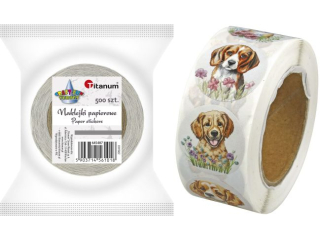 Naklejki papierowe na taśmie 8 wzorów psy O25mm 500szt. szerokość taśmy 27mm
