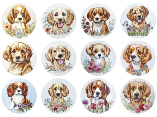 Naklejki papierowe na tamie 8 wzorw psy O25mm 500szt. szeroko tamy 27mm
