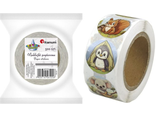 Naklejki papierowe na tamie 12 wzorw O25mm mae zwierztka 500szt. szeroko tamy 28mm