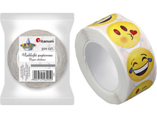 Naklejki papierowe na tamie 4 wzory emotikony O25mm te 500szt. szeroko tamy 28mm