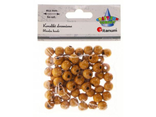 Koraliki drewniane okrge O12mm otwr O3mm lakierowane jasnobrzowe drewno 60szt.