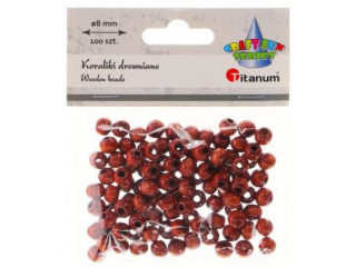 Koraliki drewniane okrge O8mm otwr O3mm lakierowane brzowe drewno 100szt.