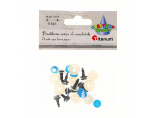 Oczy do maskotek plastikowe O10mm z mocowaniem za pomoc zapinki brokatowe niebieskie 8kpl.