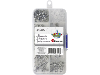 Akcesoria do biuterii 191 elementw srebrne szpilki jubilerskie z epkiem (gwodzie) 35mm - 15szt., haczyki jubilerskie 35mm - 15szt., bigle zapinane