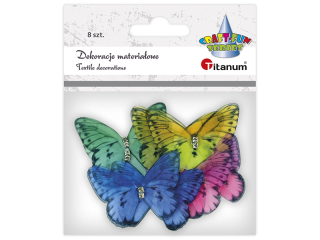 Dekoracje materiaowe motyle 48x36mm z 2 cyrkoniami mix kolorw 8szt.