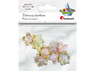 Koraliki plastikowe kwiatki O23mm Odziurki 2mm mix pastelowy złote wykończenia 12szt.