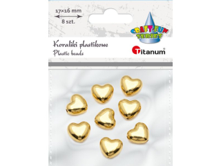 Koraliki plastikowe lustrzane serca wypuke 17x16mm dziurka O2mm zote 8szt.