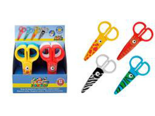 No�yczki bezpieczne 12cm 4 zwierz�ce wzory plastikowe, zaokr�glone ostrze, tn� tylko papier, dla dzieci od 2 roku �ycia [opakowanie=12szt]