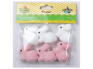 Dekoracje styropianowe kr�liki flokowane 46x46mm bia�e, r�owe 6szt. TITWLK26