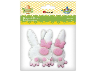 Dekoracje filcowe 3D zaj�czki z kokardk� 60x90mm bia�o-r�owe 2szt. TITWLK26