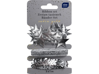 Zestaw tasiemek 3x1m Silver Satin Gold
