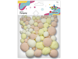Pompony poliestrowe 10/15/20/25/30mm 15g mix kolor�w pastelowych: bia�y, waniliowy, r�owy pudrowy TITWLK26