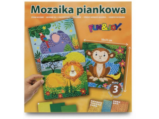 MOZAIKI PIANKOWE W KARTONIKU 3 WZORY: S�O� Z PAPUG�, LEW, MA�PA, WYMIARY: 22x22 cm FUNxJOY