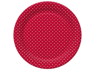 Talerzyki papierowe POL-MAK Daisy 18cm 8szt. White Dots on Red [opakowanie=12szt]