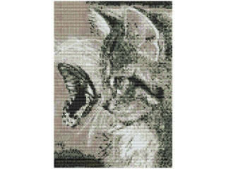 MOZAIKA DIAMENTOWA 30x40 cm, PIONOWA, WZ�R: KOT Z MOTYLEM FLAMINGO LINE