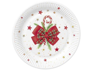 Talerzyki papierowe POL-MAK Daisy 22, 7cm 8szt. Checked Bow with Candy Cane [opakowanie=12szt]