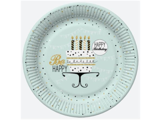 Talerzyki papierowe POL-MAK Daisy 22, 7cm 8szt. Mint and Happy B-day [opakowanie=12szt]