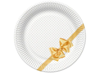 Talerzyki papierowe POL-MAK Daisy 22, 7cm 8szt. Golden Bow Elegance [opakowanie=12szt]