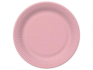 Talerzyki papierowe POL-MAK Daisy 22, 7cm 8szt. White Dots on Pink [opakowanie=12szt]