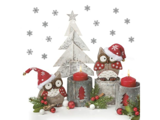 Serwetki POL-MAK GWIAZDKA Daisy Lunch 33cm 20szt. Owls in Santa Hats SD_GW_017301  [opakowanie=24szt]