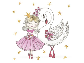 Serwetki POL-MAK Daisy Lunch 33cm 20szt. Pink Ballerina with Swan SDOG038001 [opakowanie=24szt]