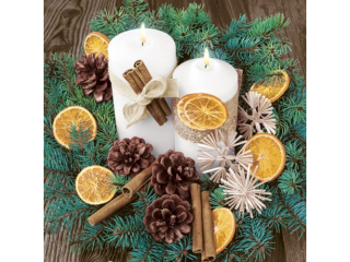 Serwetki POL-MAK GWIAZDKA Maki Lunch 33cm 20szt. White Candles  Composition with Cinnamon SL_GW_026801  [opakowanie=12szt]