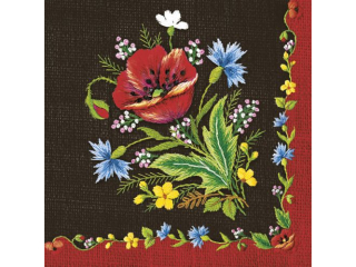 Serwetki POL-MAK Maki Lunch 33cm 20szt. Maki Mountain Embroidery Folk on Black SLOG056502 [opakowanie=12szt]