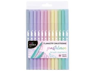 FLAMASTRY DWUSTRONNE PASTELOWE B BRUSH 12 KOLORÓW KIDEA