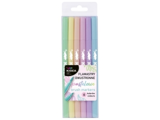 FLAMASTRY DWUSTRONNE PASTELOWE B BRUSH 6 KOLORÓW KIDEA