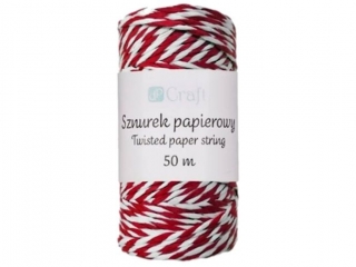 SZNUREK PAPIEROWY SKRCANY, CZERWONO-BIAY, 50 M [opakowanie=3szt]