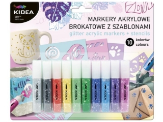 /{MARKERY AKRYLOWE BROKATOWE 10 KOLORÓW Z SZABLONAMI KIDEA