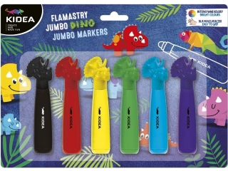 FLAMASTRY JUMBO Z FIGURKĄ DINOZAURY 6 KOLORÓW KIDEA